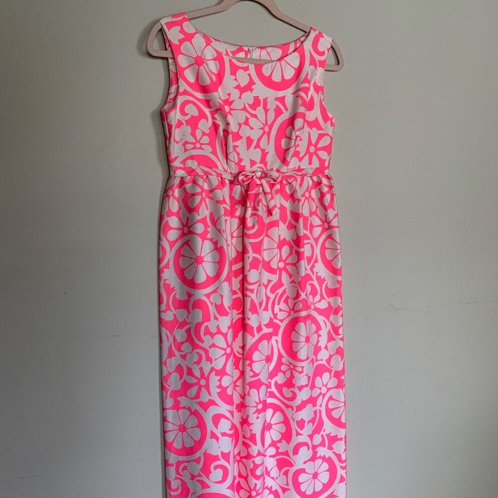 SOLD 🛑 Vintage | 1960’s Hawaiian Textured Cotton Maxi Dress Cotton Pink Floral - Picture 1 of 9